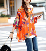 Load image into Gallery viewer, Womens Loose Fit Tropical Print Chiffon Tunic Top
