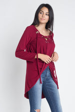Load image into Gallery viewer, Women&#39;s Lace Up Wrap Long Sleeve Top
